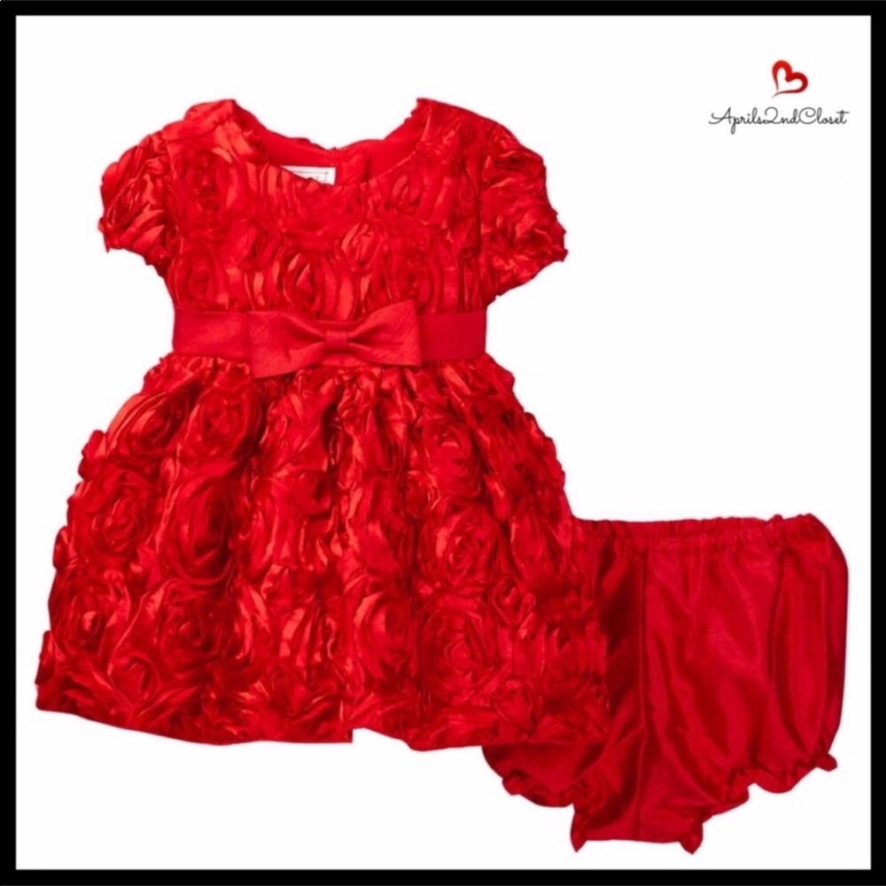 BABY GIRL’S TODDLER RED HOLIDAY CHRISTMAS DRESS - Picture 8 of 8